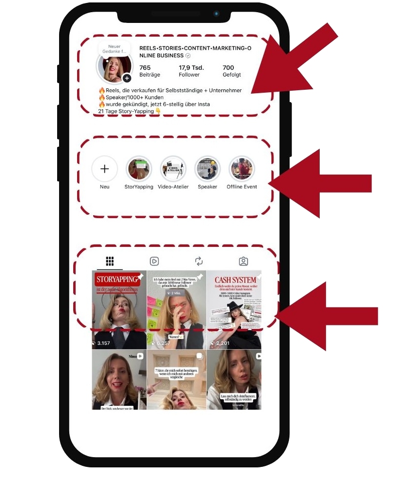 Instagram-Strategie, die verkauft: Bio, Highlights und angepinnte Beiträge markiert
