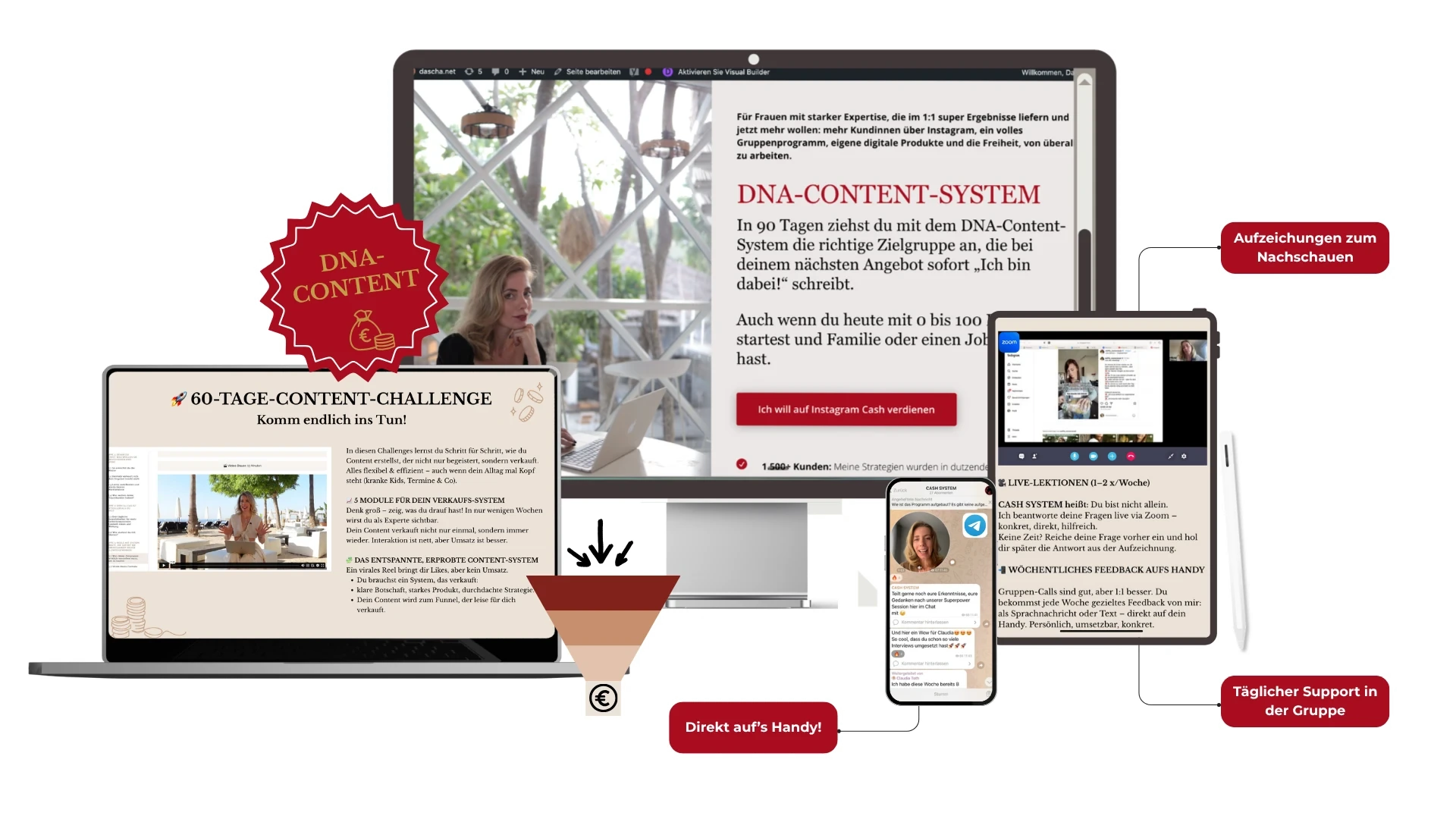 DNA-Content-System: Kursbereich, Live-Calls, Challenge und Feedback aufs Handy