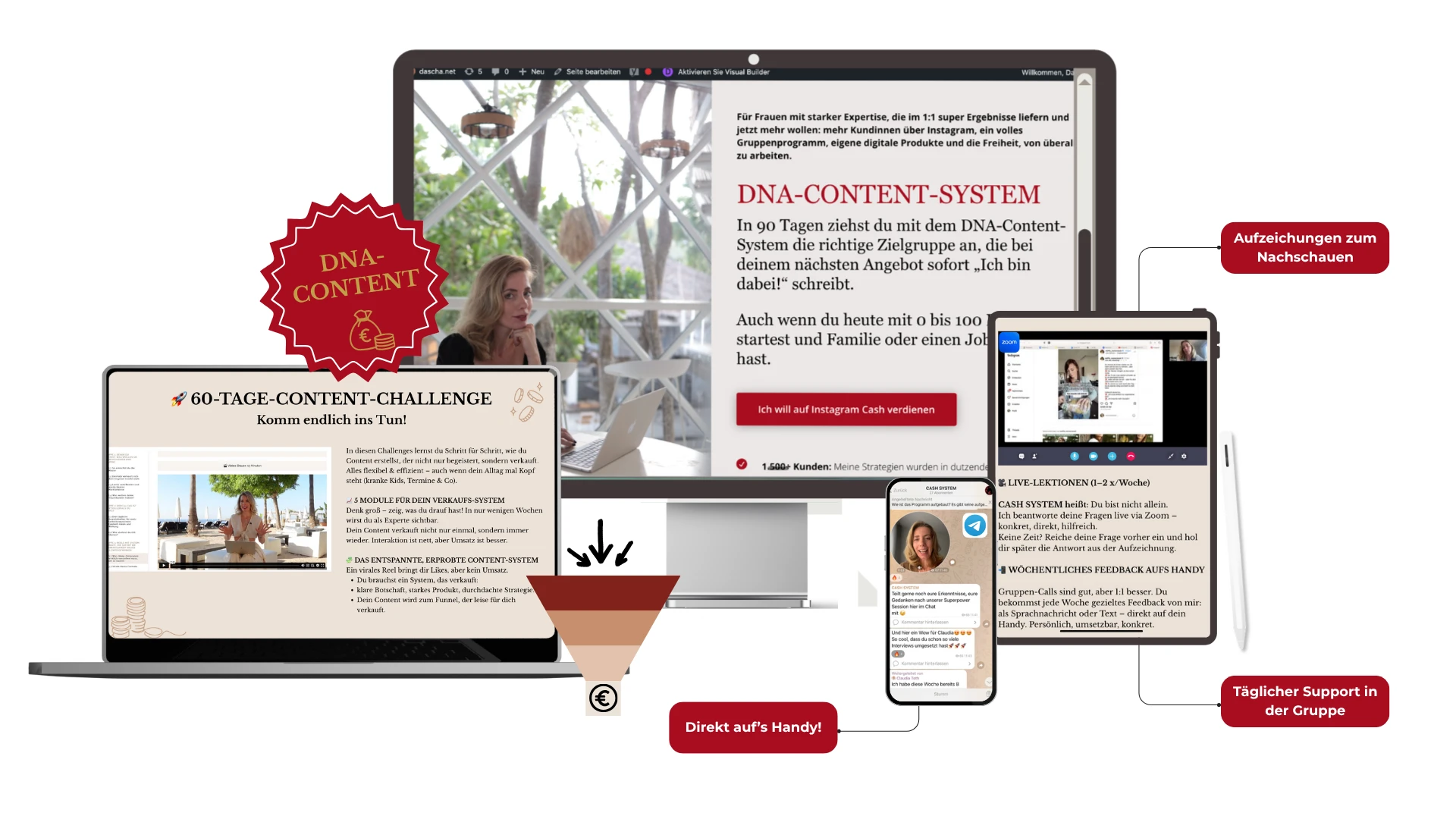 DNA-Content-System: Kursbereich, Live-Calls, Challenge und Feedback aufs Handy